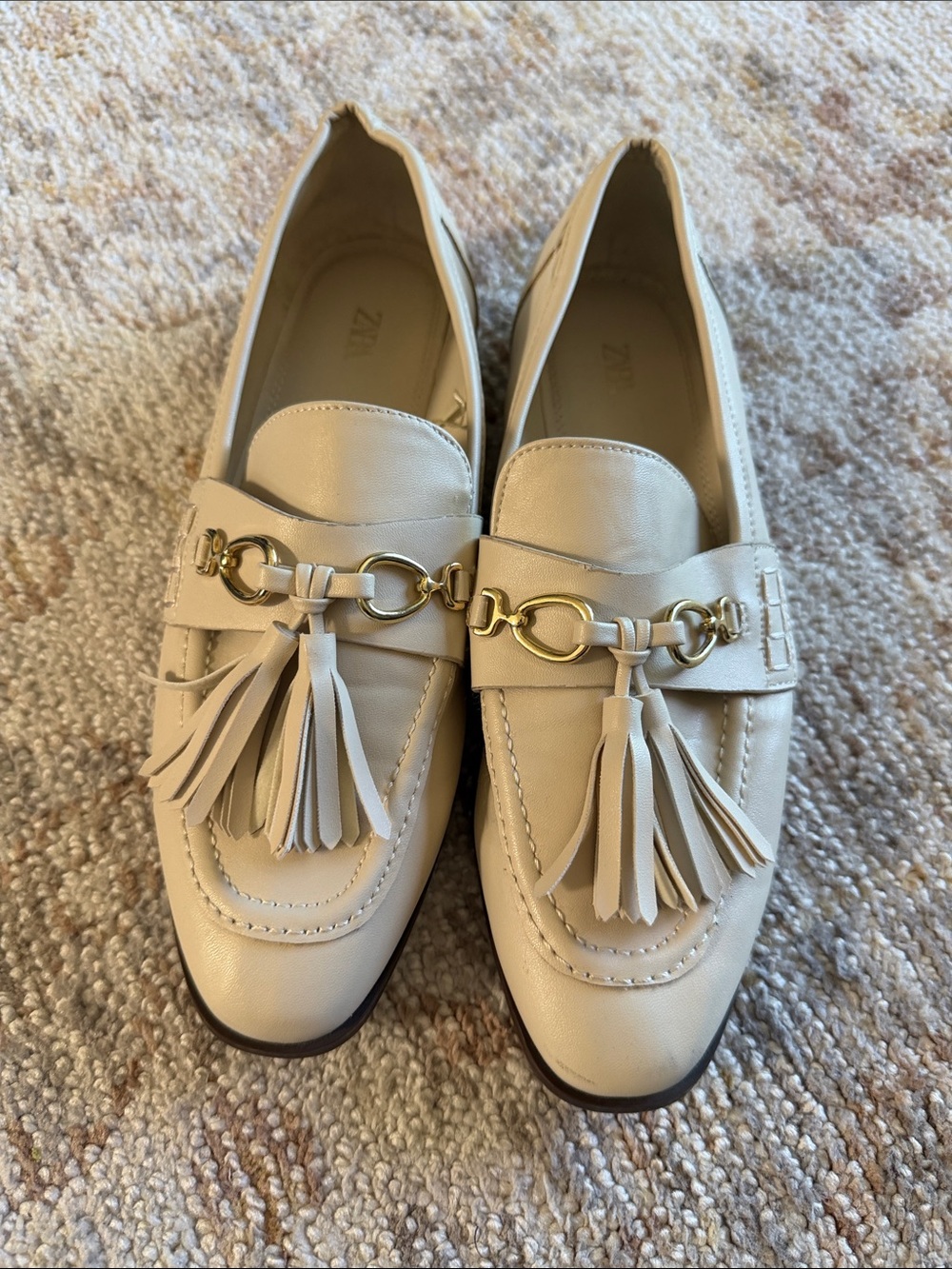 Zara Cream Tassel Loafers with Gold Hardware